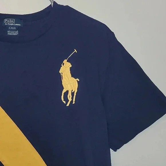 Polo by Ralph Lauren vintage 90s y2k embroidered boys XL 18/20 Navy and gold tee - Picture 3 of 9